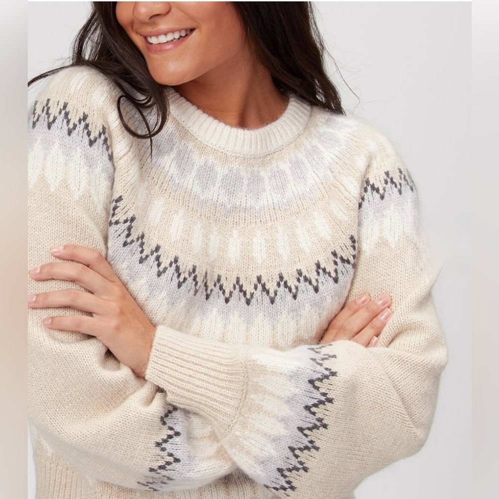 Women's Cream Patterned Sweater - Picture 3 of 12